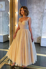 Chic Sweetheart Sequins A Line Prom Dress Tea Length