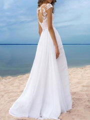 Chiffon Boho Wedding Dresses Short Sleeves V Neck A Line Split Front Bridal Dresses
