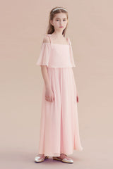 Chiffon Half-Sleeves A-line Flower Girl Dress with Spaghetti Straps and Tiered