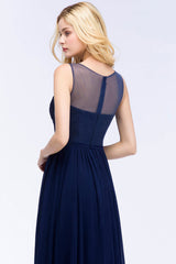 Chiffon Lace Appliques Navy Bridesmaid Dress