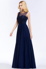 Chiffon Lace Appliques Navy Bridesmaid Dress