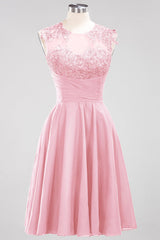 Chiffon Round Neck Short Bridesmaid Dresses with Appliques
