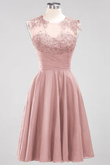Chiffon Round Neck Short Bridesmaid Dresses with Appliques