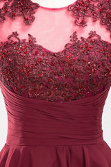 Chiffon Round Neck Short Bridesmaid Dresses with Appliques