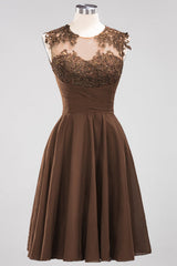 Chiffon Round Neck Short Bridesmaid Dresses with Appliques