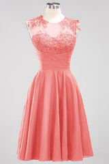Chiffon Round Neck Short Bridesmaid Dresses with Appliques