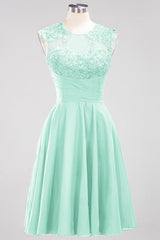 Chiffon Round Neck Short Bridesmaid Dresses with Appliques