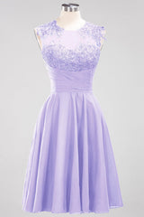 Chiffon Round Neck Short Bridesmaid Dresses with Appliques