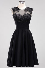 Chiffon Round Neck Short Bridesmaid Dresses with Appliques