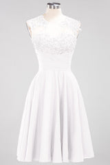 Chiffon Round Neck Short Bridesmaid Dresses with Appliques
