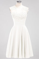 Chiffon Round Neck Short Bridesmaid Dresses with Appliques