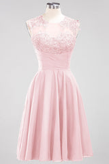 Chiffon Round Neck Short Bridesmaid Dresses with Appliques