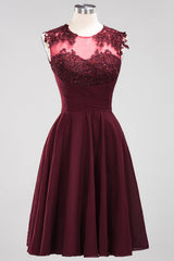 Chiffon Round Neck Short Bridesmaid Dresses with Appliques