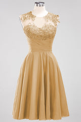 Chiffon Round Neck Short Bridesmaid Dresses with Appliques