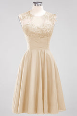 Chiffon Round Neck Short Bridesmaid Dresses with Appliques