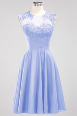 Chiffon Round Neck Short Bridesmaid Dresses with Appliques