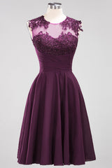Chiffon Round Neck Short Bridesmaid Dresses with Appliques