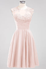 Chiffon Round Neck Short Bridesmaid Dresses with Appliques