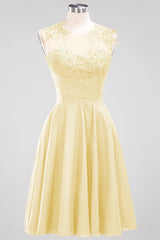 Chiffon Round Neck Short Bridesmaid Dresses with Appliques