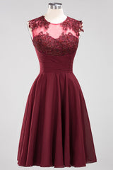 Chiffon Round Neck Short Bridesmaid Dresses with Appliques
