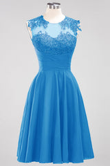 Chiffon Round Neck Short Bridesmaid Dresses with Appliques