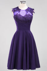 Chiffon Round Neck Short Bridesmaid Dresses with Appliques