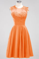 Chiffon Round Neck Short Bridesmaid Dresses with Appliques