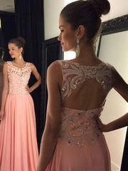 Chiffon Scoop Sleeveless A-line Floor-Length With Applique Dresses