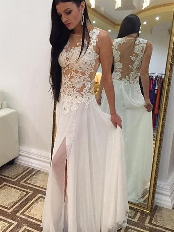 Chiffon Scoop Sleeveless A-line Floor-Length With Applique Dresses