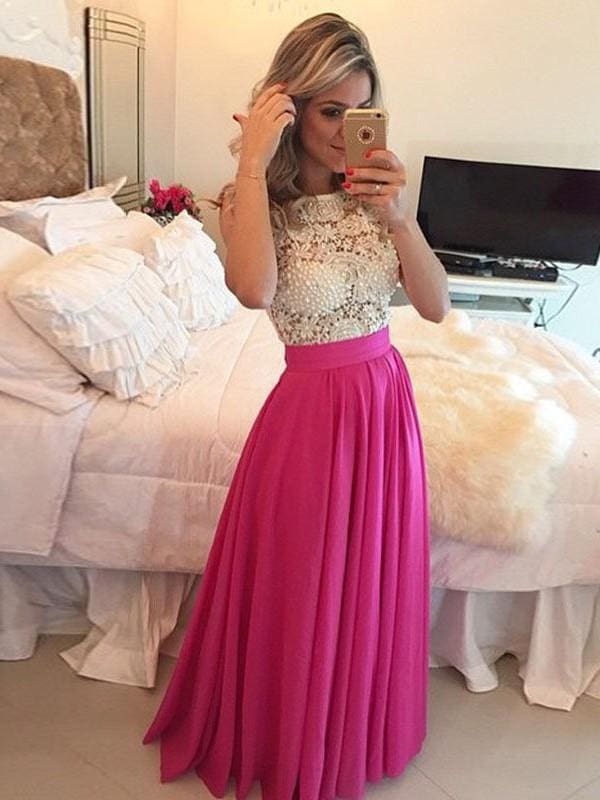 Chiffon Scoop Sleeveless A-line Floor-Length With Lace Dresses