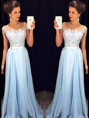 Chiffon Sheer Neck Sleeveless Sweep/Brush Train With Applique Dresses
