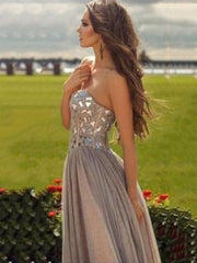 Chiffon Sweetheart Sleeveless A-line Floor-Length With Beading Dresses