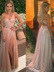 Chiffon Sweetheart Sleeveless A-line Floor-Length With Lace Dresses