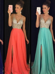 Chiffon V-Neck Sleeveless A-line Floor-Length With Beading Dresses