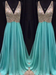 Chiffon V-Neck Sleeveless A-line Floor-Length With Beading Dresses