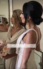 Long V-Neck Chiffon Bridesmaid Dresses Sleeveless Side-Slit