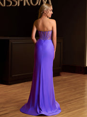 Chime | White Mermaid Strapless Satin Long Prom Dresses With Beading