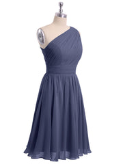 Single Shoulder Knee length Chiffon Dresses Stormy