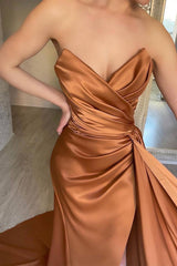 Chocolate Delight Sleeveless Mermaid Prom Dress with Flirty Ruffle Split