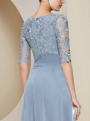 XIAOPINWU DRESS Sheath / Column Mother of the Bride Dress Formal Wedding Guest Elegant V Neck Knee Length Chiffon Lace Half Sleeve