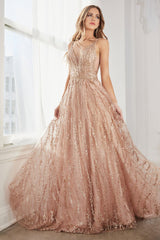 Cinderella Divine C32 Prom Long Sleeveless Glitter Lace Print Ball Gown