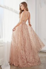 Cinderella Divine C32 Prom Long Sleeveless Glitter Lace Print Ball Gown