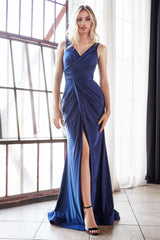 Cinderella Divine C81730 Long Bridesmaids Fitted Stretch Prom Dress Formal