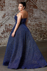 Cinderella Divine CB045 Long Strapless Glitter Ball Gown Prom Dress
