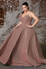Cinderella Divine CB045 Long Strapless Glitter Ball Gown Prom Dress