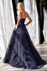 Cinderella Divine CB045 Long Strapless Glitter Ball Gown Prom Dress