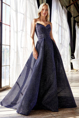Cinderella Divine CB045 Long Strapless Glitter Ball Gown Prom Dress