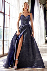Cinderella Divine CB045 Long Strapless Glitter Ball Gown Prom Dress