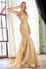 Cinderella Divine CB049 Long Formal Spaghetti Strap Fitted Prom Dress