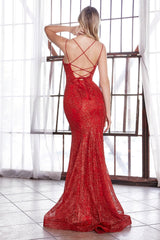 Cinderella Divine CB049 Long Formal Spaghetti Strap Fitted Prom Dress